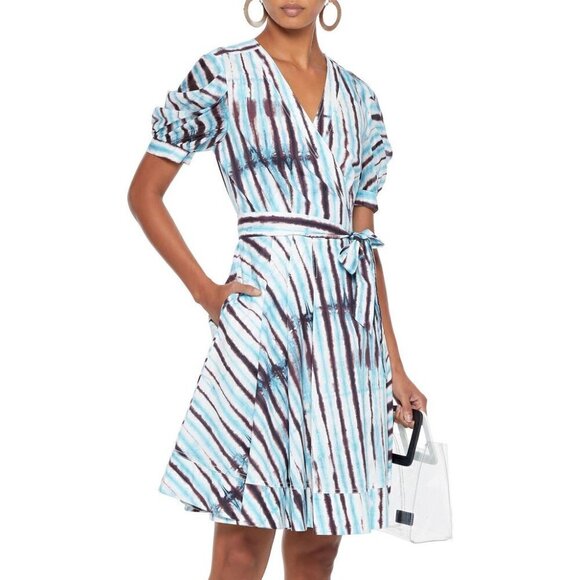 New DVF Indra Cotton Poplin Tie Dye Rain Mini Wrap Dress NWT Small - Picture 7 of 16